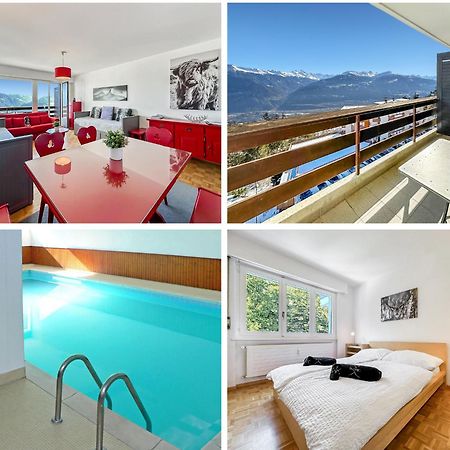 Pied-A-Terre In Crans-Montana, Pool And View - Swiss Alps Lägenhet Exteriör bild