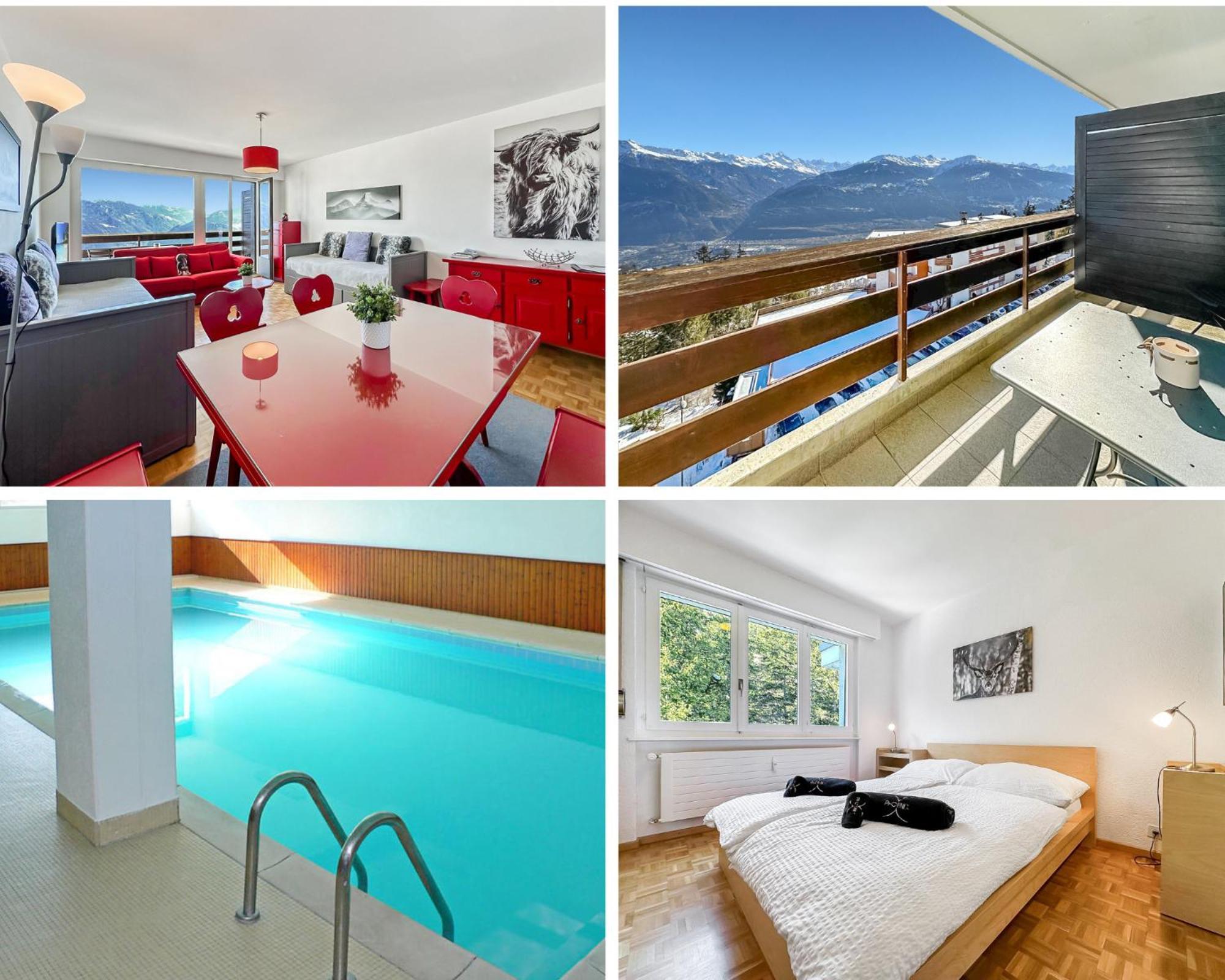 Pied-A-Terre In Crans-Montana, Pool And View - Swiss Alps Lägenhet Exteriör bild